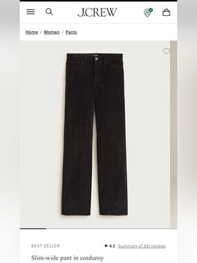 J. Crew Slim-wide pant in corduroy - Black